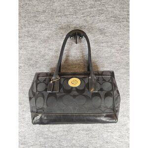 Coach Black Purse G0778-11558P Gold Turn Lock Canvas and Leather 9 x 5 x 14